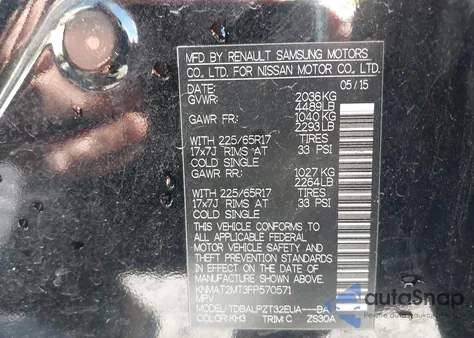 2015 Nissan Rogue S from USA, damaged, VIN KNMAT2MT3FP570571